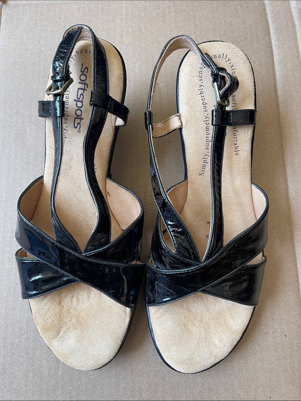 Softspots Black Patent Crisscross Slingback Sandals